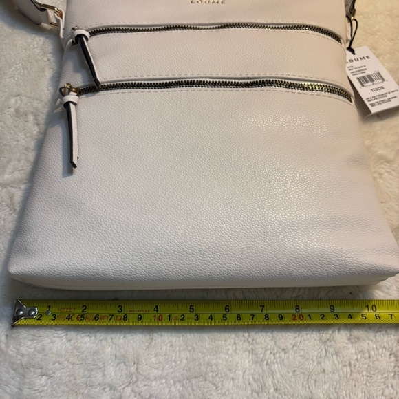 NWT Loume Crossbody Bag Cream Gold-Tone Hardwar Pebbled Faux Leather Nylon Strap - Picture 13 of 16